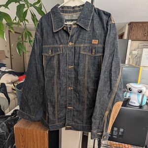 Ecko Unlimited Dark Denim Jacket with Brown Details